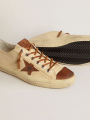 Men's V-Star in cream canvas with tobacco leather star