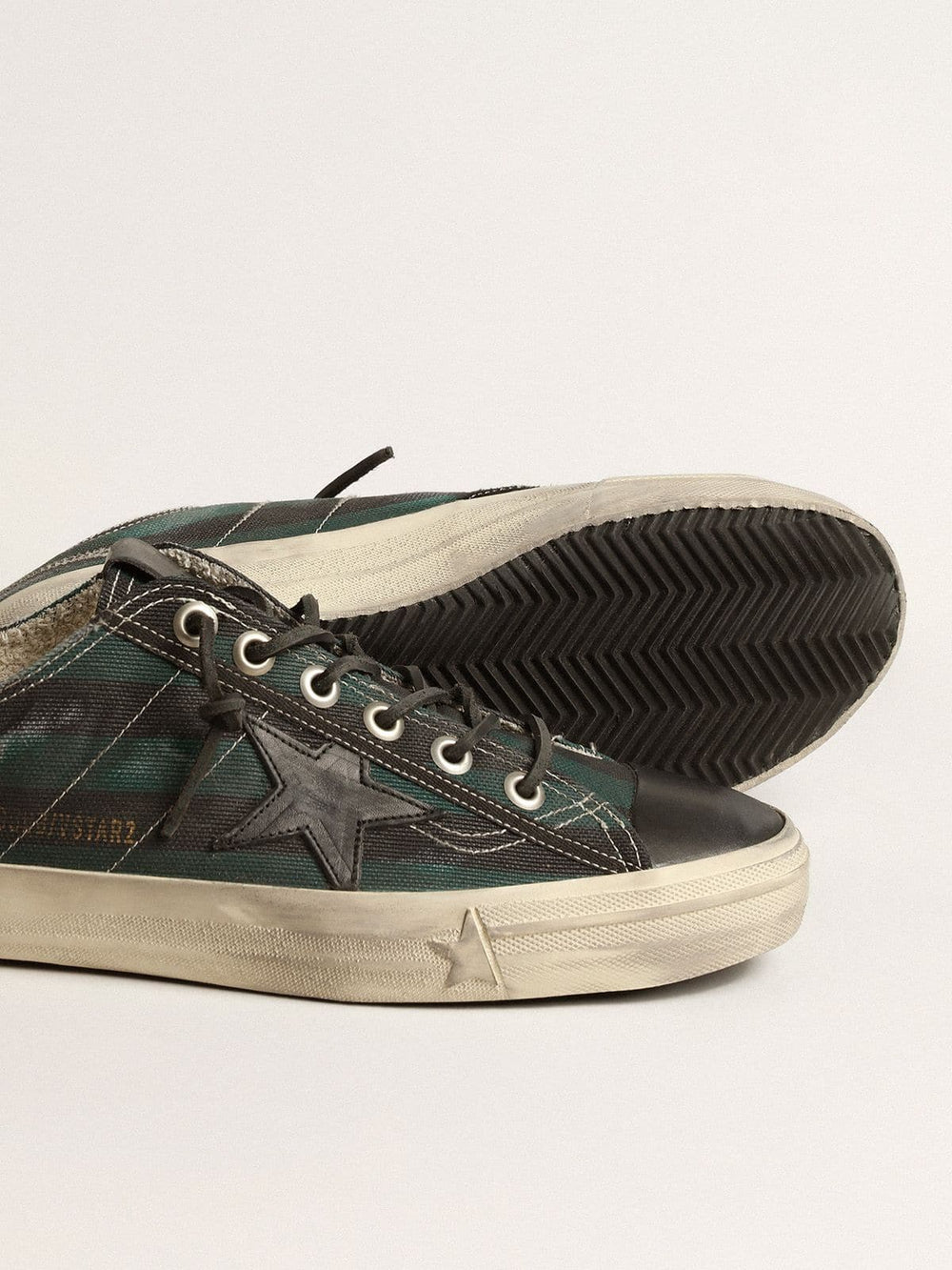 Men's V-Star in black and green striped canvas with black leather star and toe