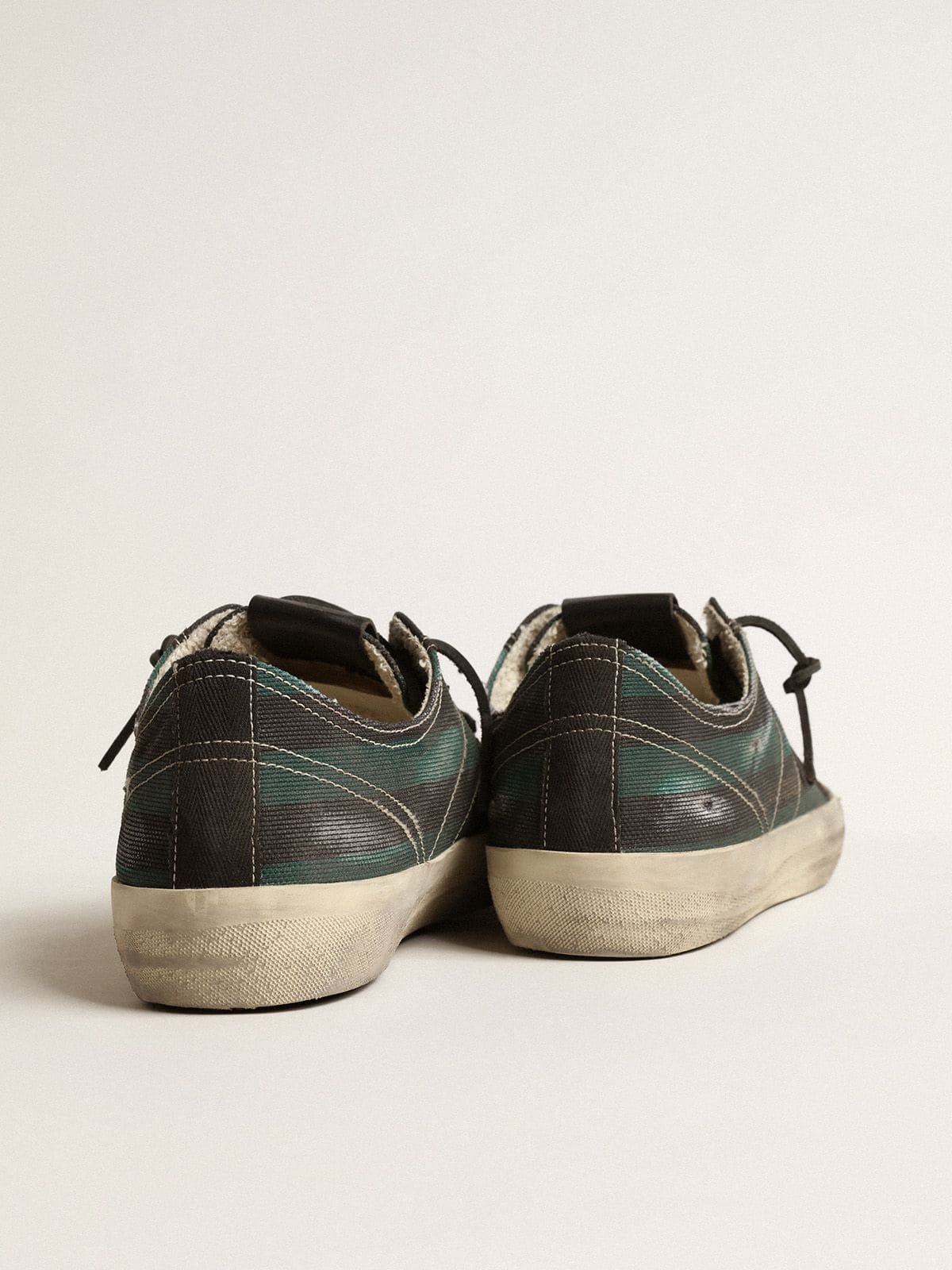 Men's V-Star in black and green striped canvas with black leather star and toe