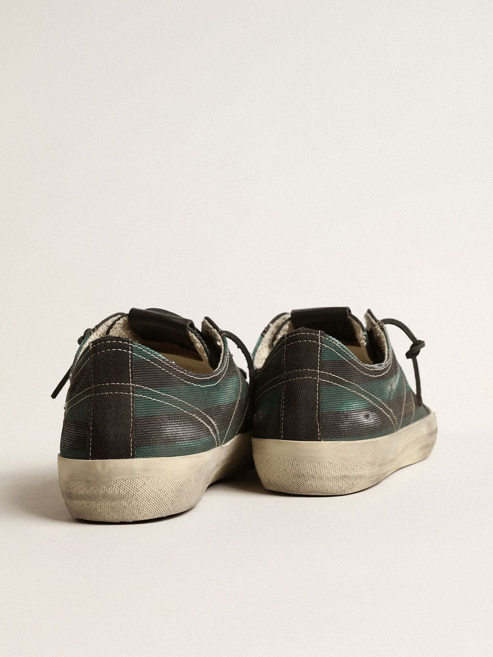 Men's V-Star in black and green striped canvas with black leather star and toe