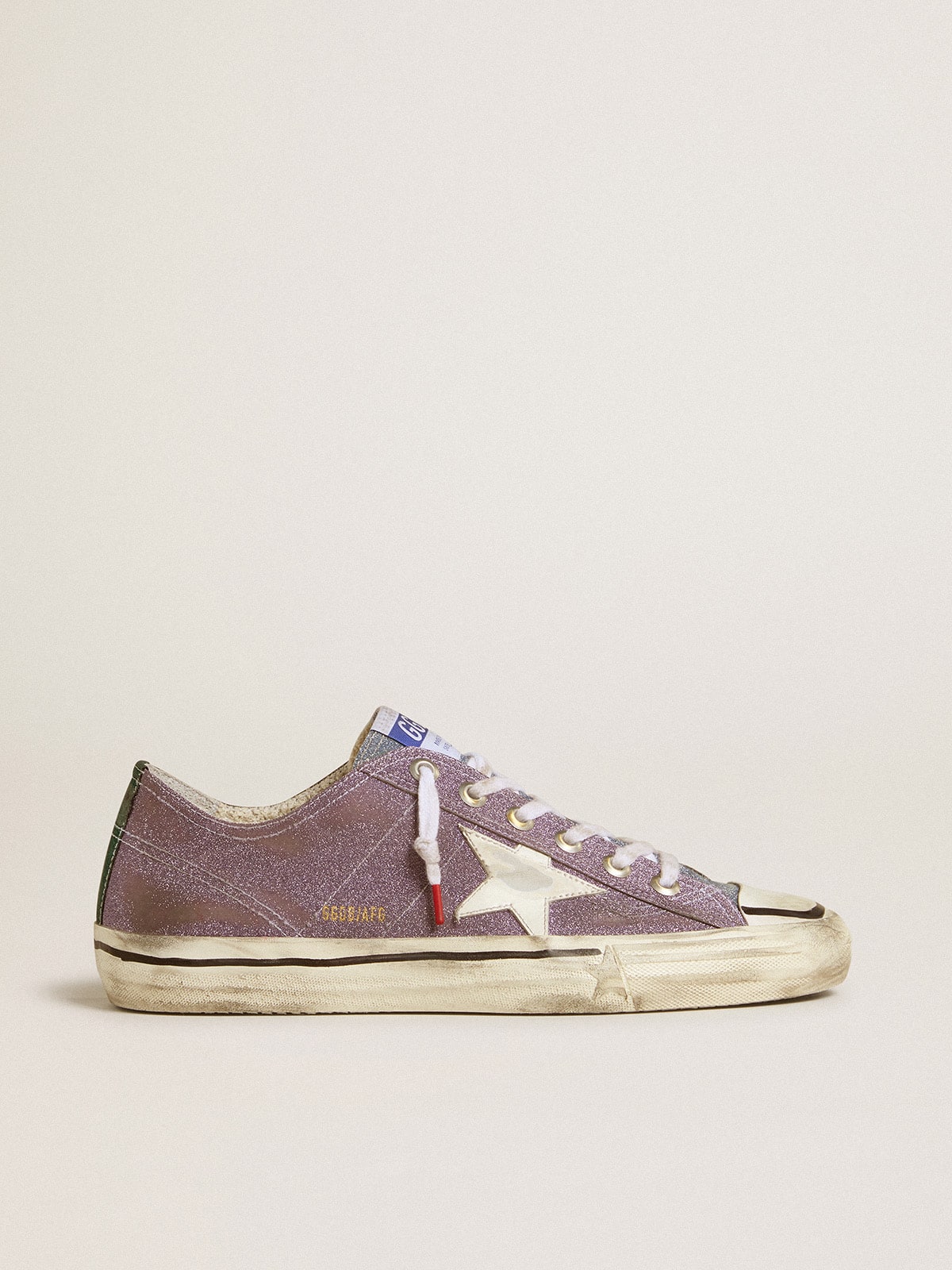 Men’s V-Star LAB in lilac leather and glitter with white star and silver glitter tongue