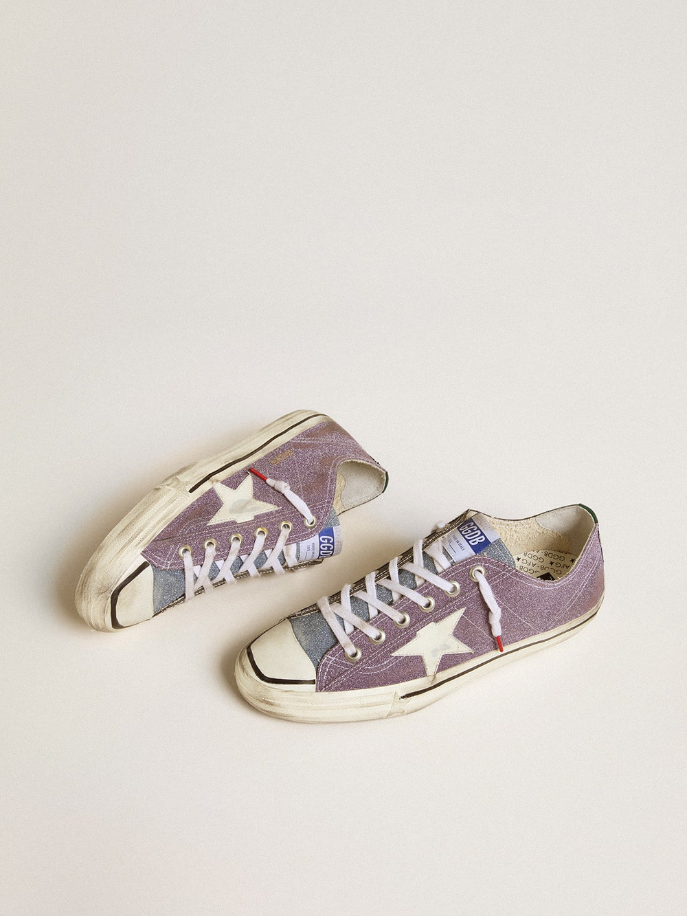 Men’s V-Star LAB in lilac leather and glitter with white star and silver glitter tongue