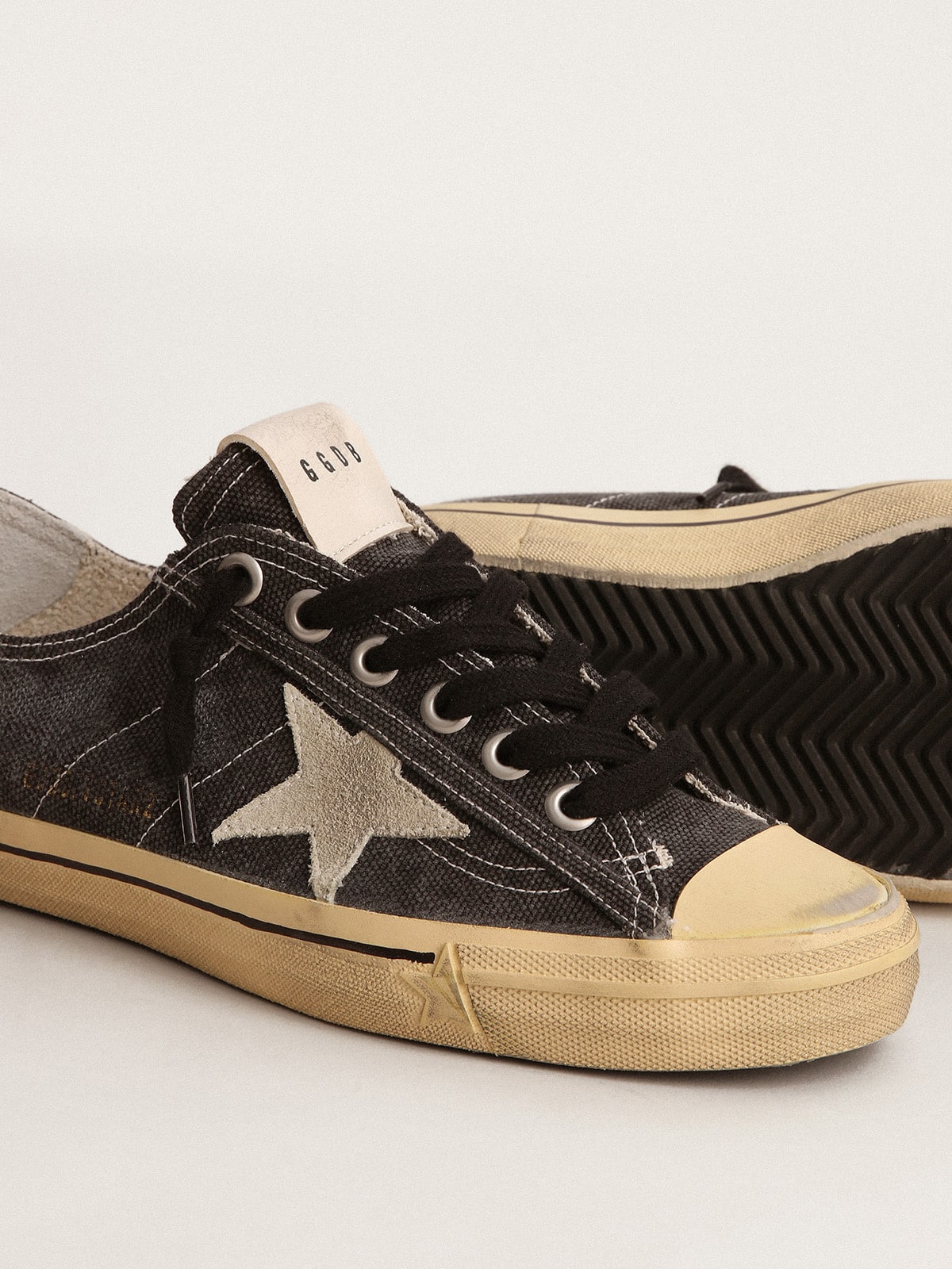 Men's V-Star in black canvas with ice-gray star and heel