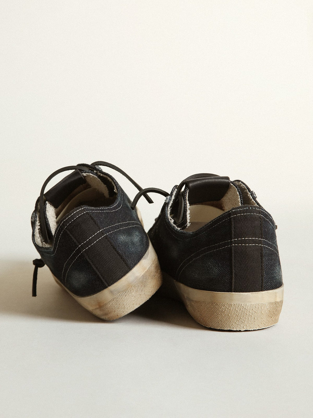 V-Star sneakers in midnight-blue denim with black leather star and toe