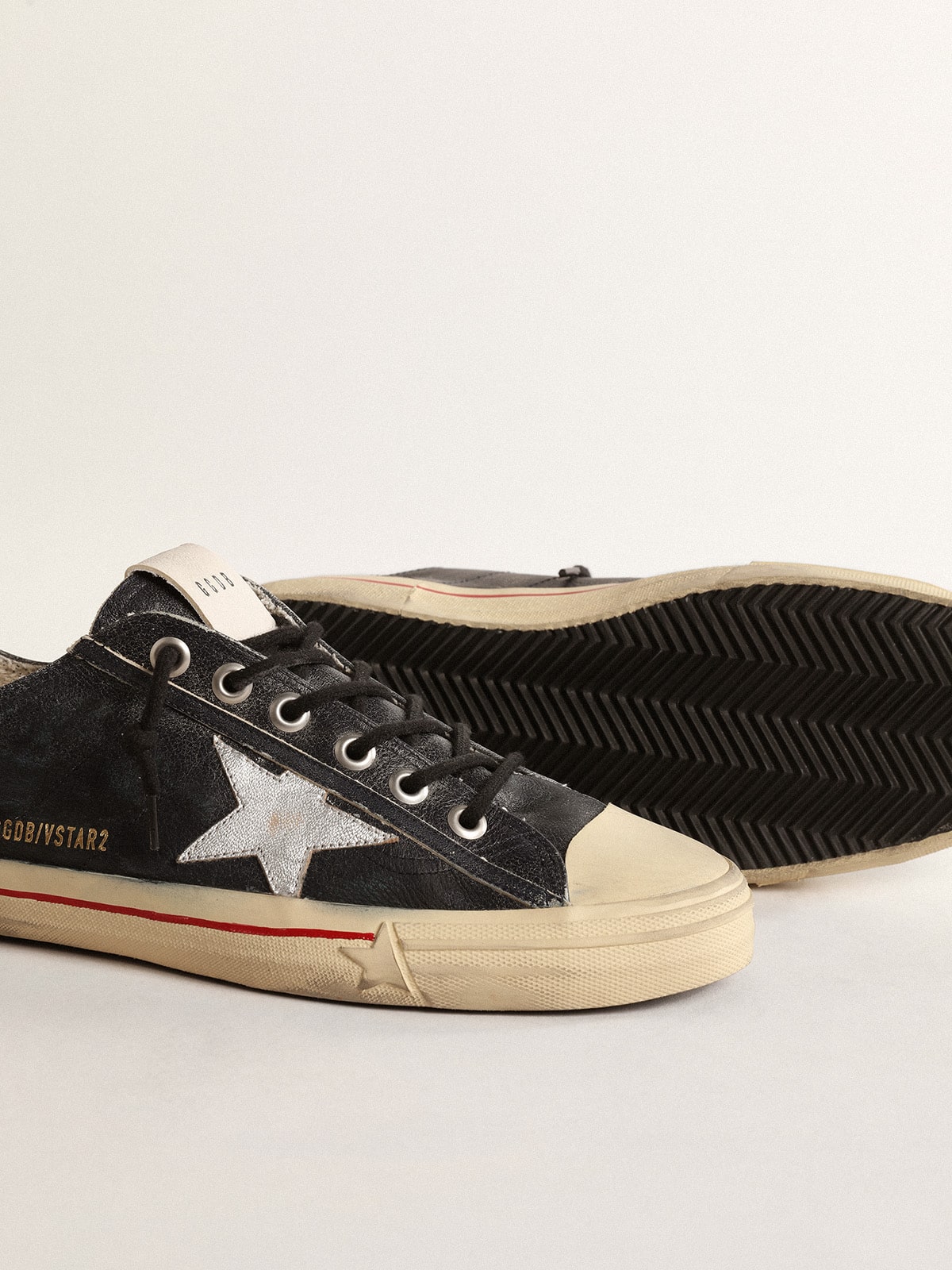 V-Star in blue leather with silver metallic leather star