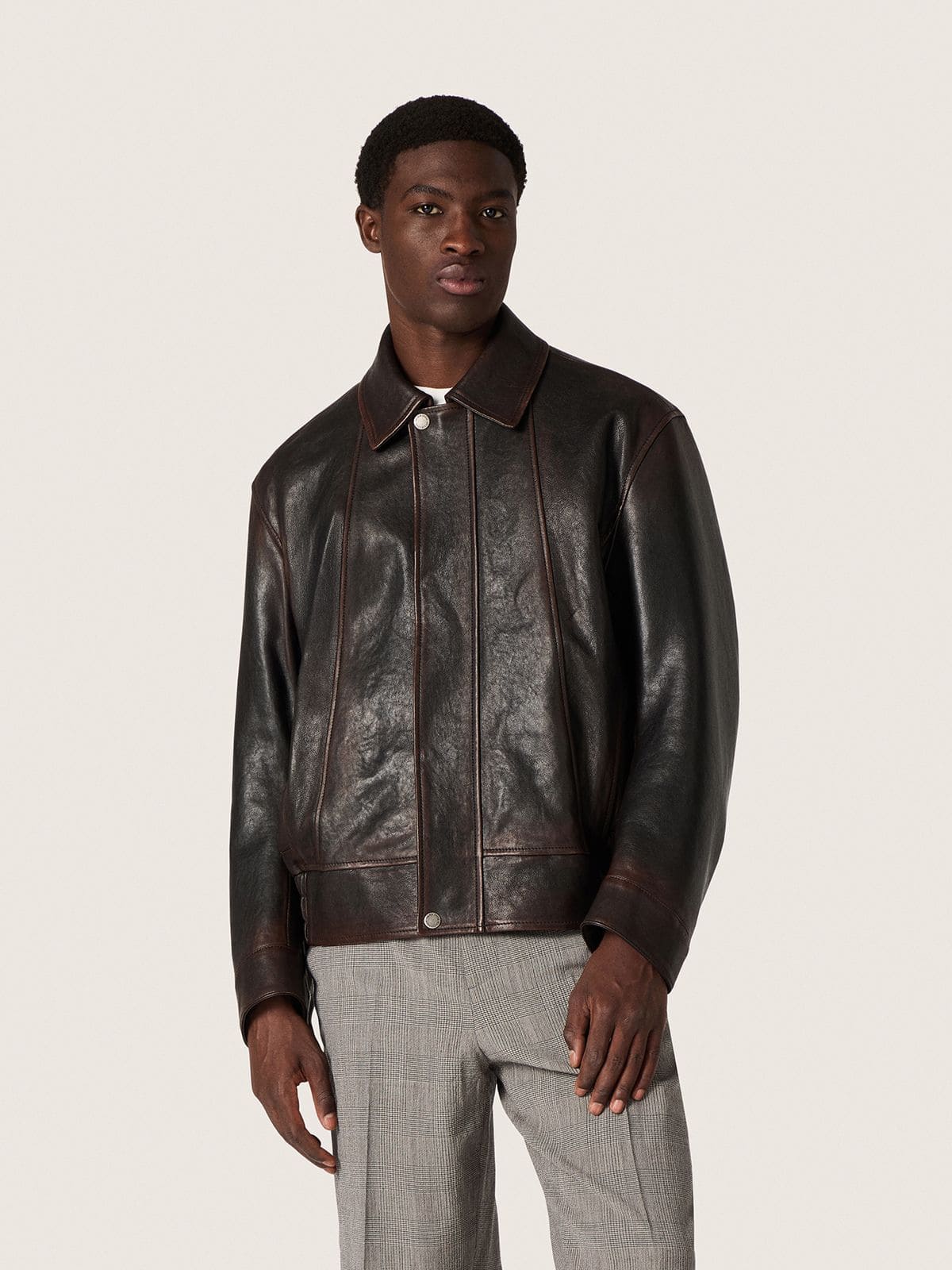 Men’s bomber jacket in burgundy nappa leather