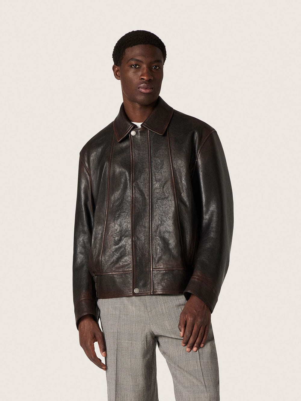 Men’s bomber jacket in burgundy nappa leather
