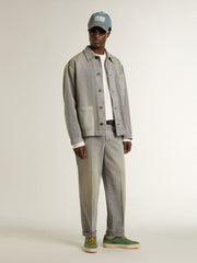 Men's gray denim jacket with studs