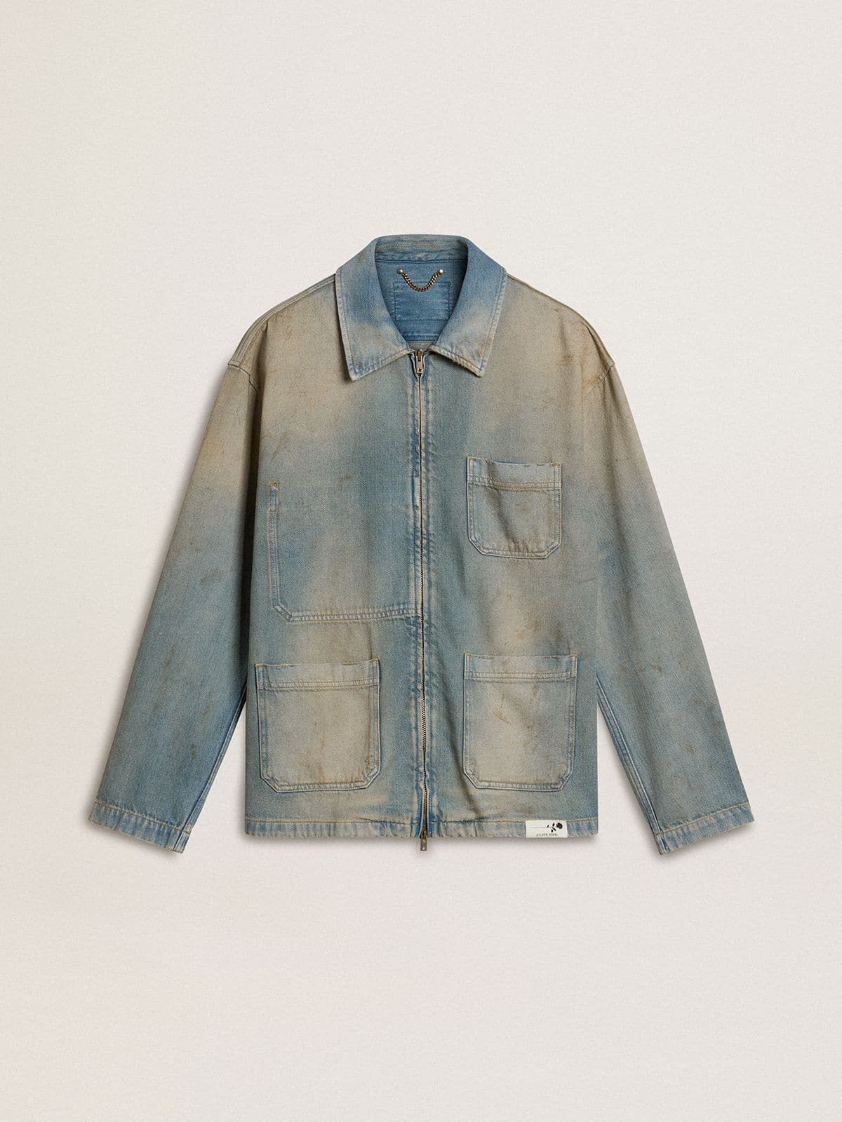 Men's distressed-effect denim jacket with zip
