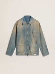 Men's distressed-effect denim jacket with zip