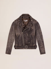 Men’s black leather biker jacket Golden Goose
