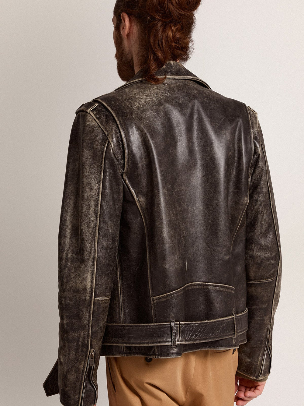 Men’s black leather biker jacket Golden Goose