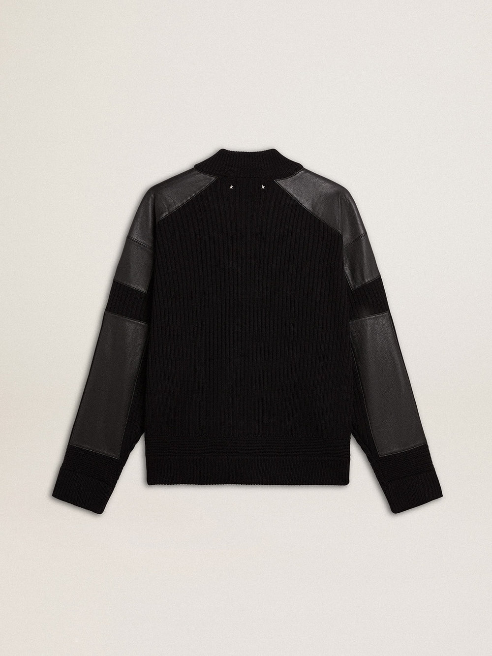 Men's black merino wool jacket with leather patches