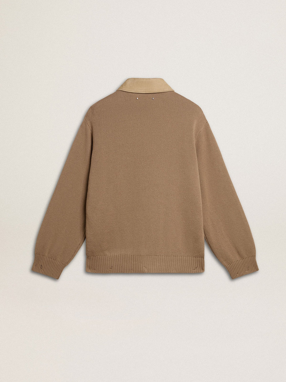 Men's jacket in travertine-colored nubuck leather with wool-blend sleeves and back