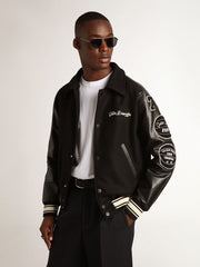 Black wool bomber jacket with patch