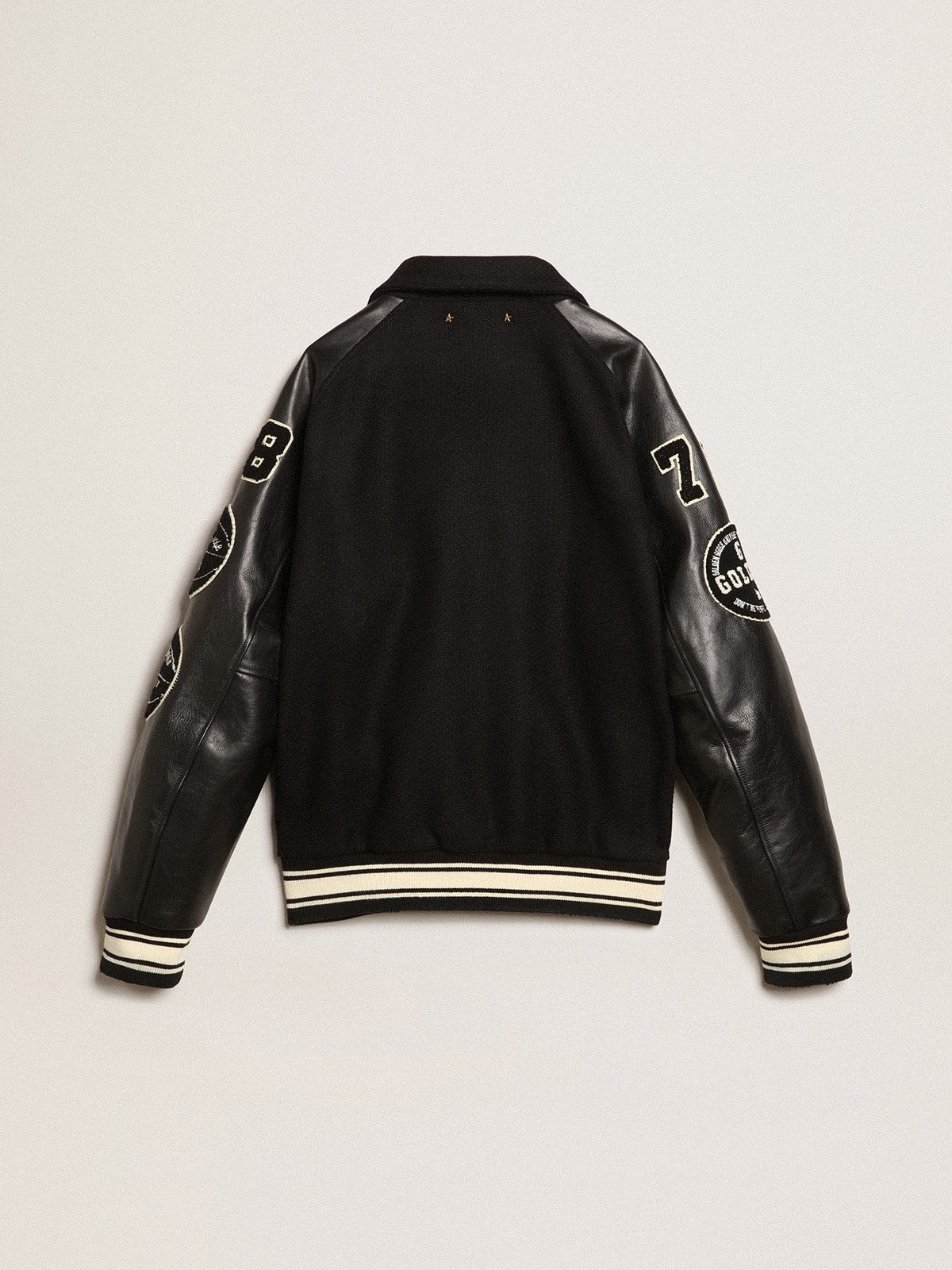 Black wool bomber jacket with patch