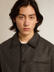 Gray melange woolen jacket with button fastening