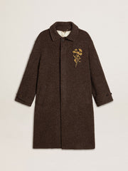 Men's single-breasted Journey coat in wrinkle wool blend with floral pin