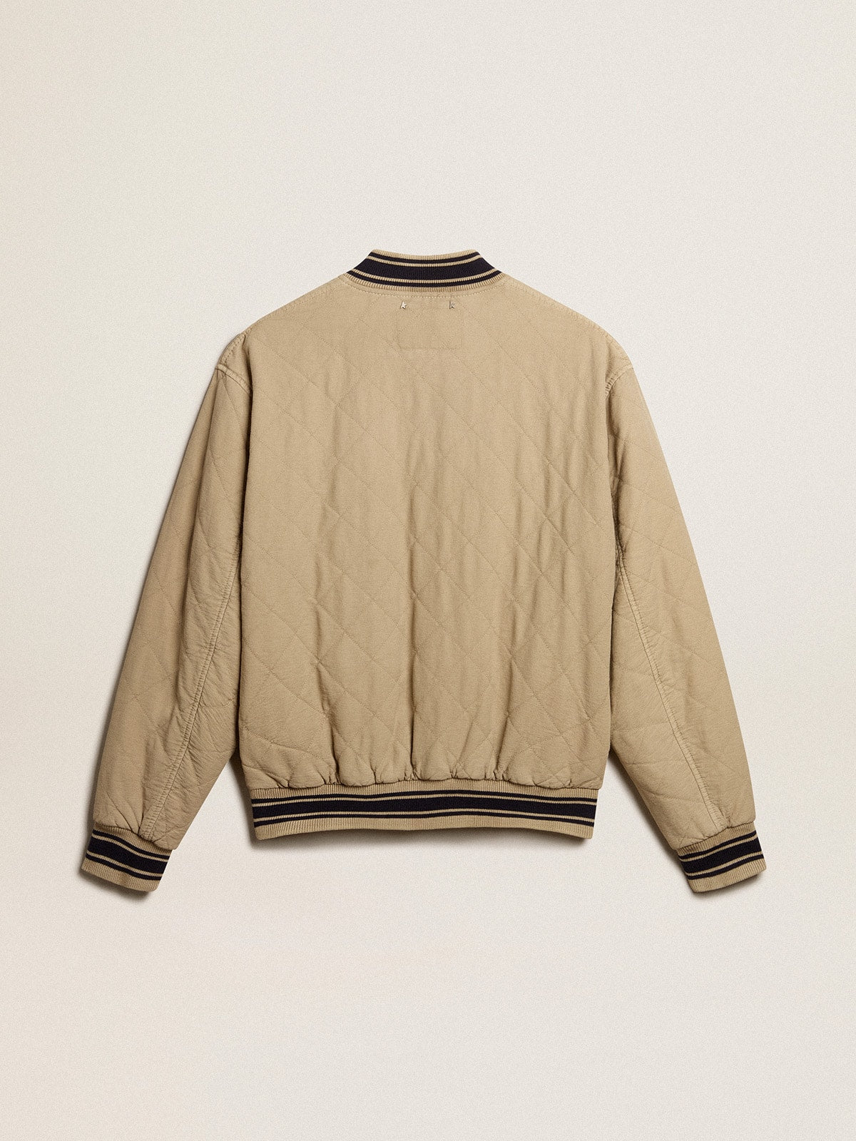 Khaki-colored quilted cotton bomber jacket