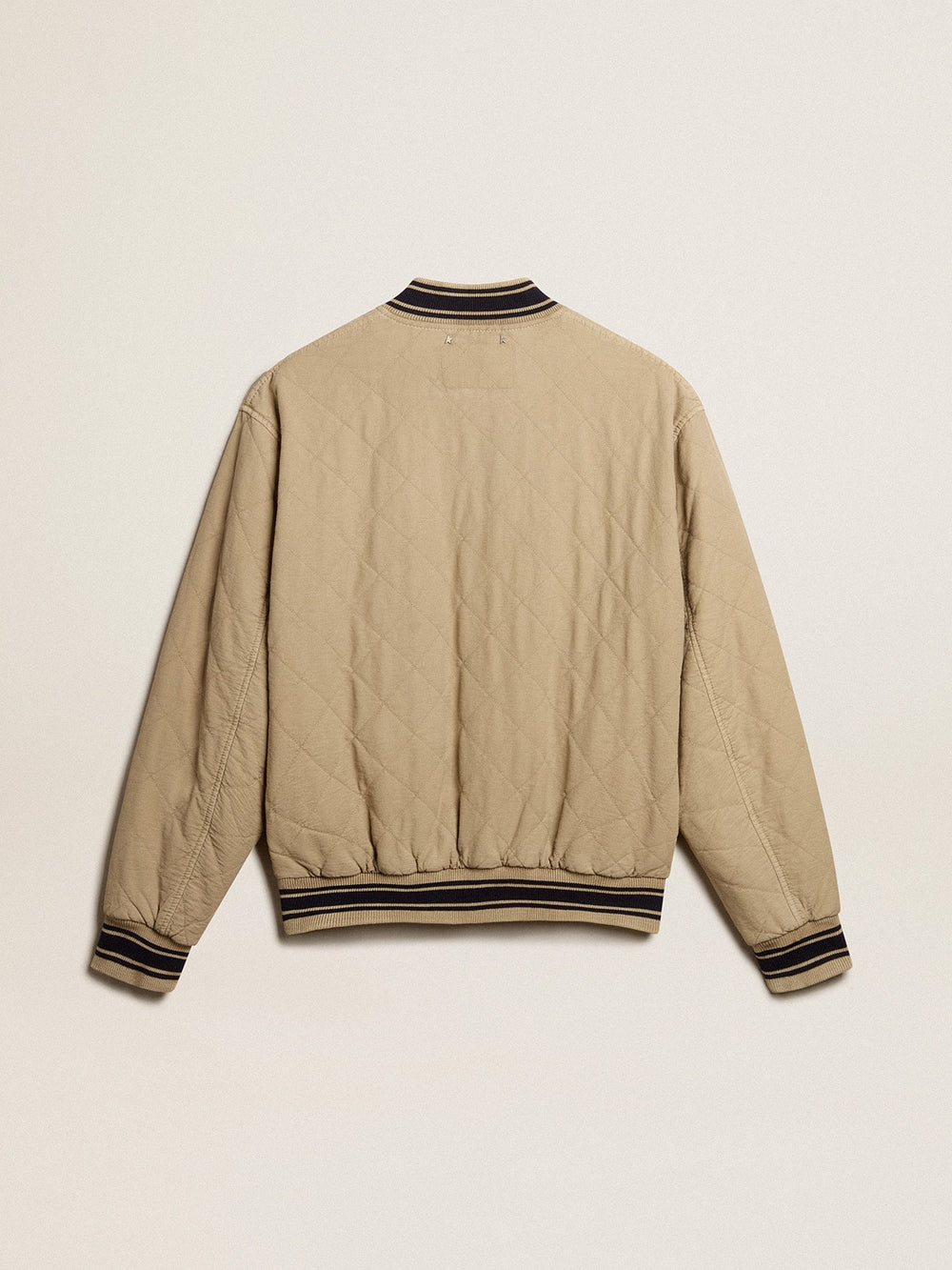 Khaki-colored quilted cotton bomber jacket