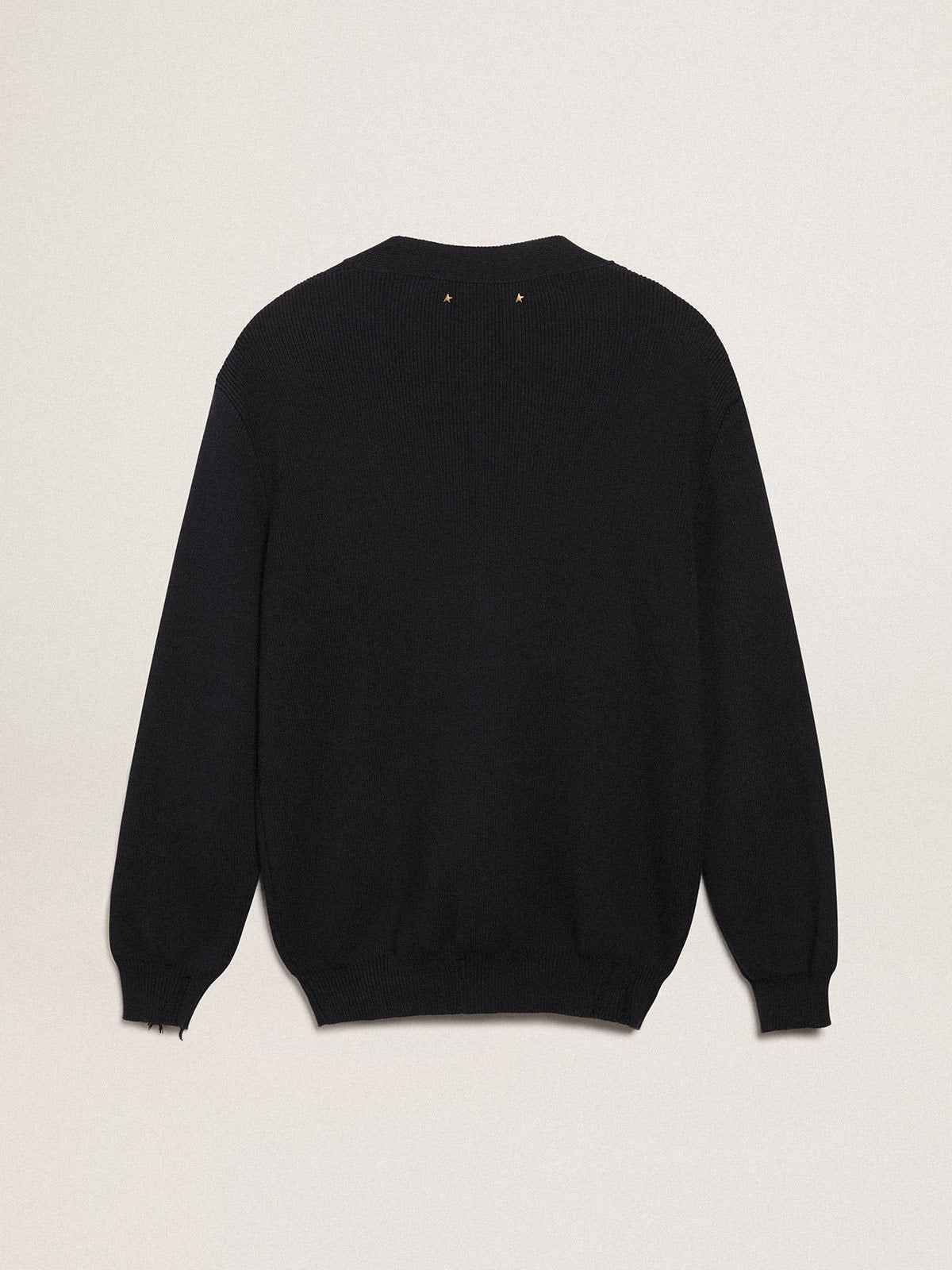 Golden Collection cardigan in dark blue cotton with a distressed finish