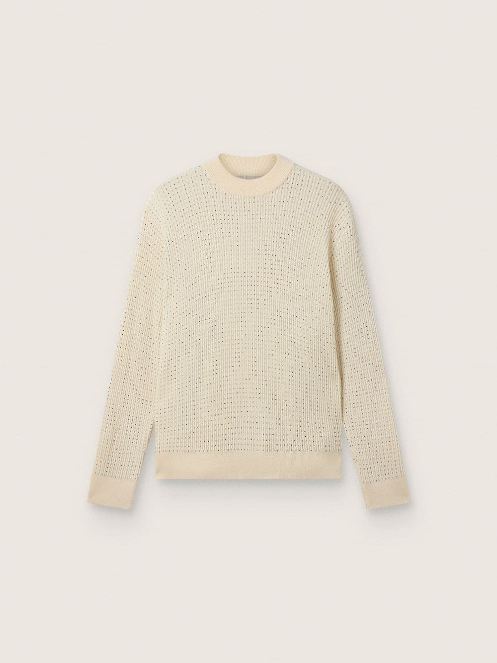 Men's crew-neck sweater in white merino wool with all-over crystals