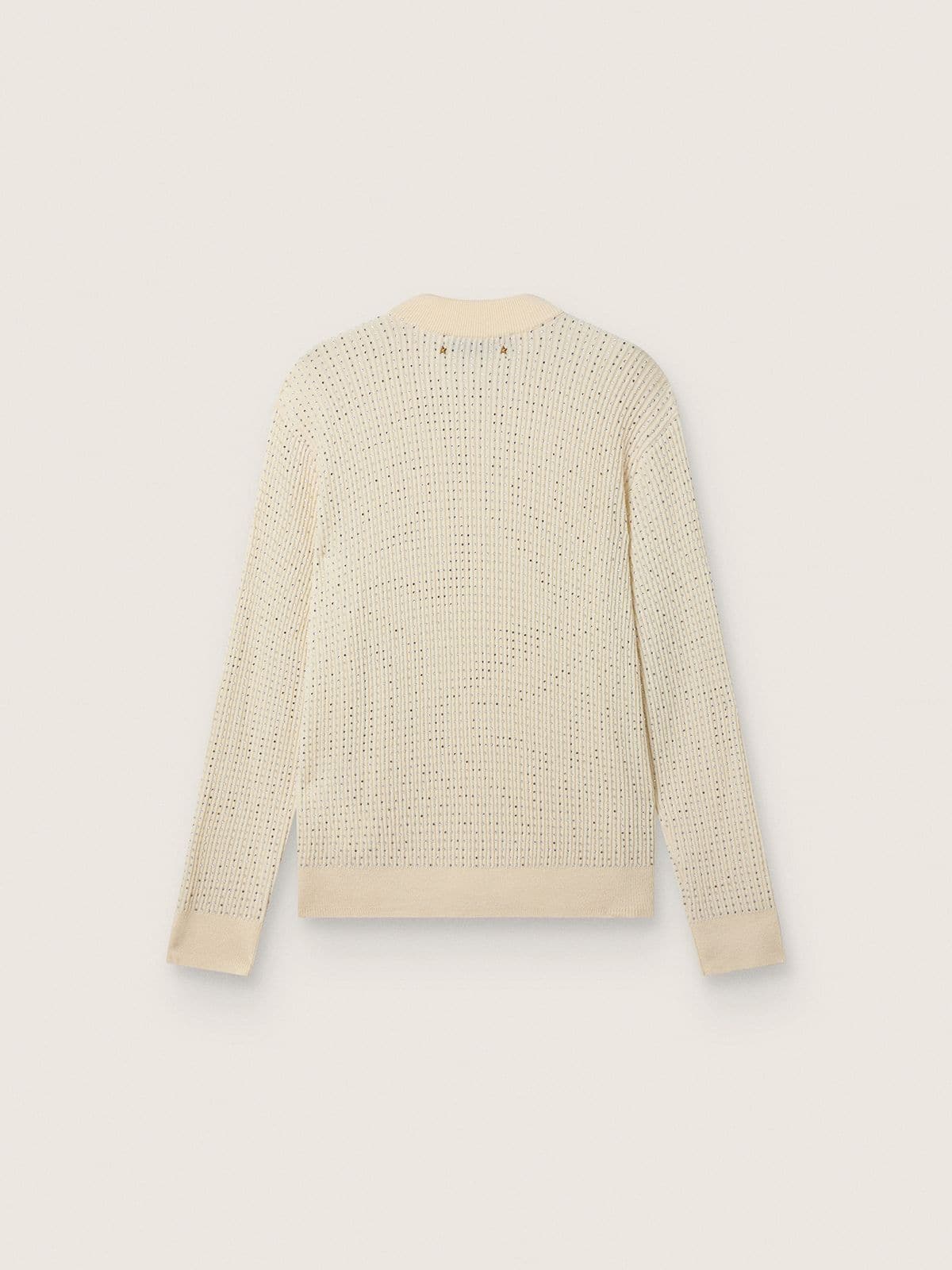 Men's crew-neck sweater in white merino wool with all-over crystals