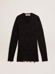Men's black wool sweater with a distressed effect