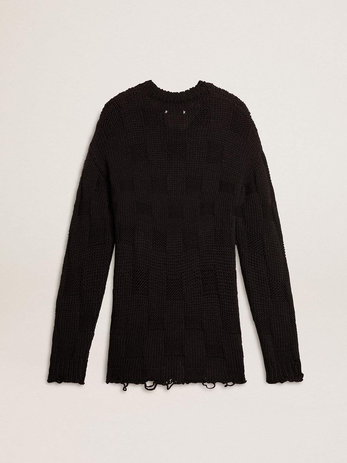 Men's black wool sweater with a distressed effect