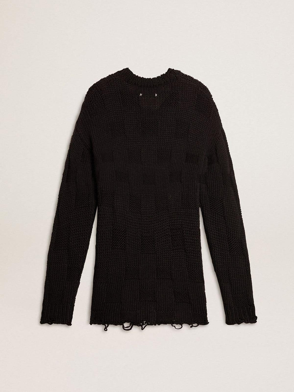 Men's black wool sweater with a distressed effect
