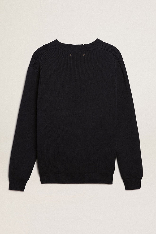 Men’s round-neck sweater in dark blue cotton