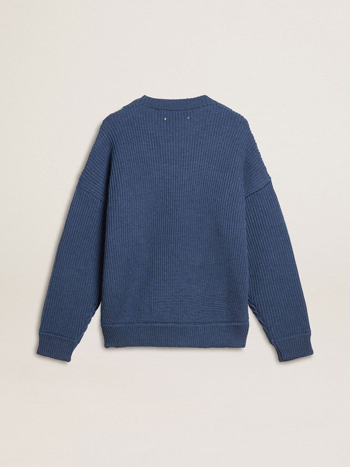 Men's light blue jacquard wool sweater with cream-colored pattern