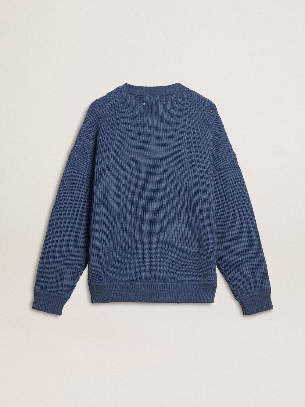Men's light blue jacquard wool sweater with cream-colored pattern