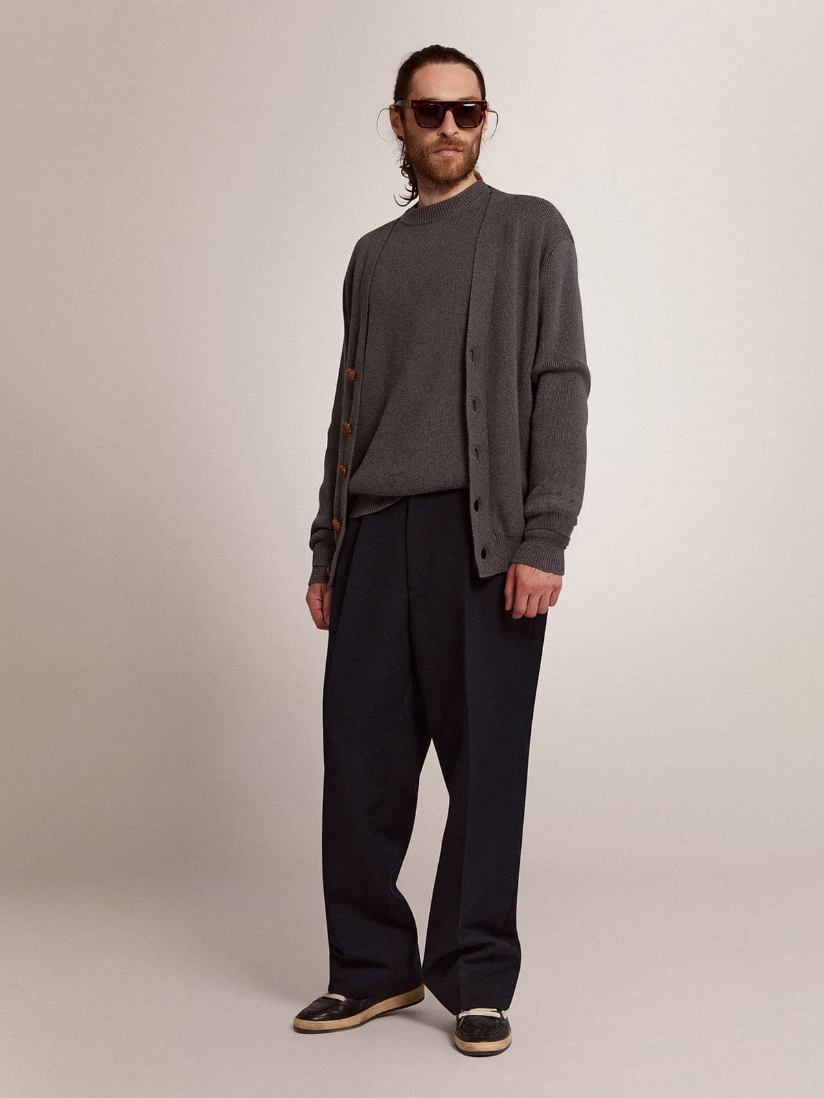 Men's grey cotton cardigan with buttons Golden Goose