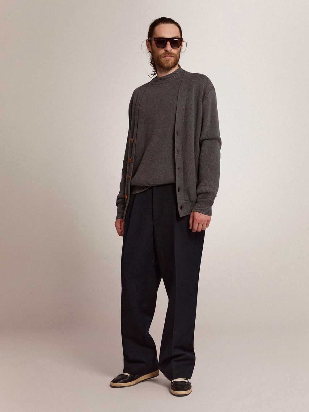 Men's grey cotton cardigan with buttons Golden Goose