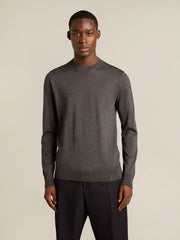 Men's round-neck sweater in dark gray mélange wool