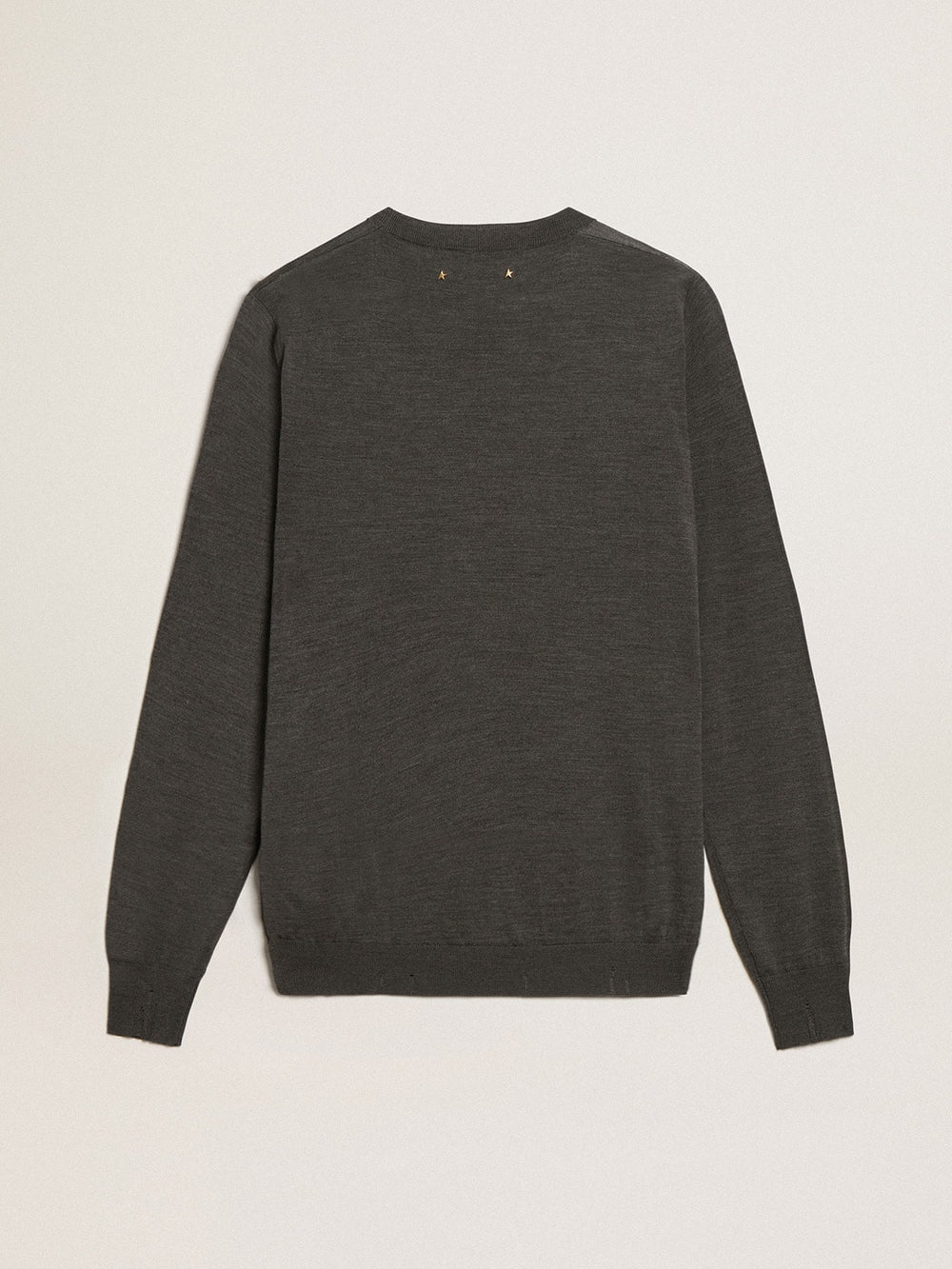 Men's round-neck sweater in dark gray mélange wool