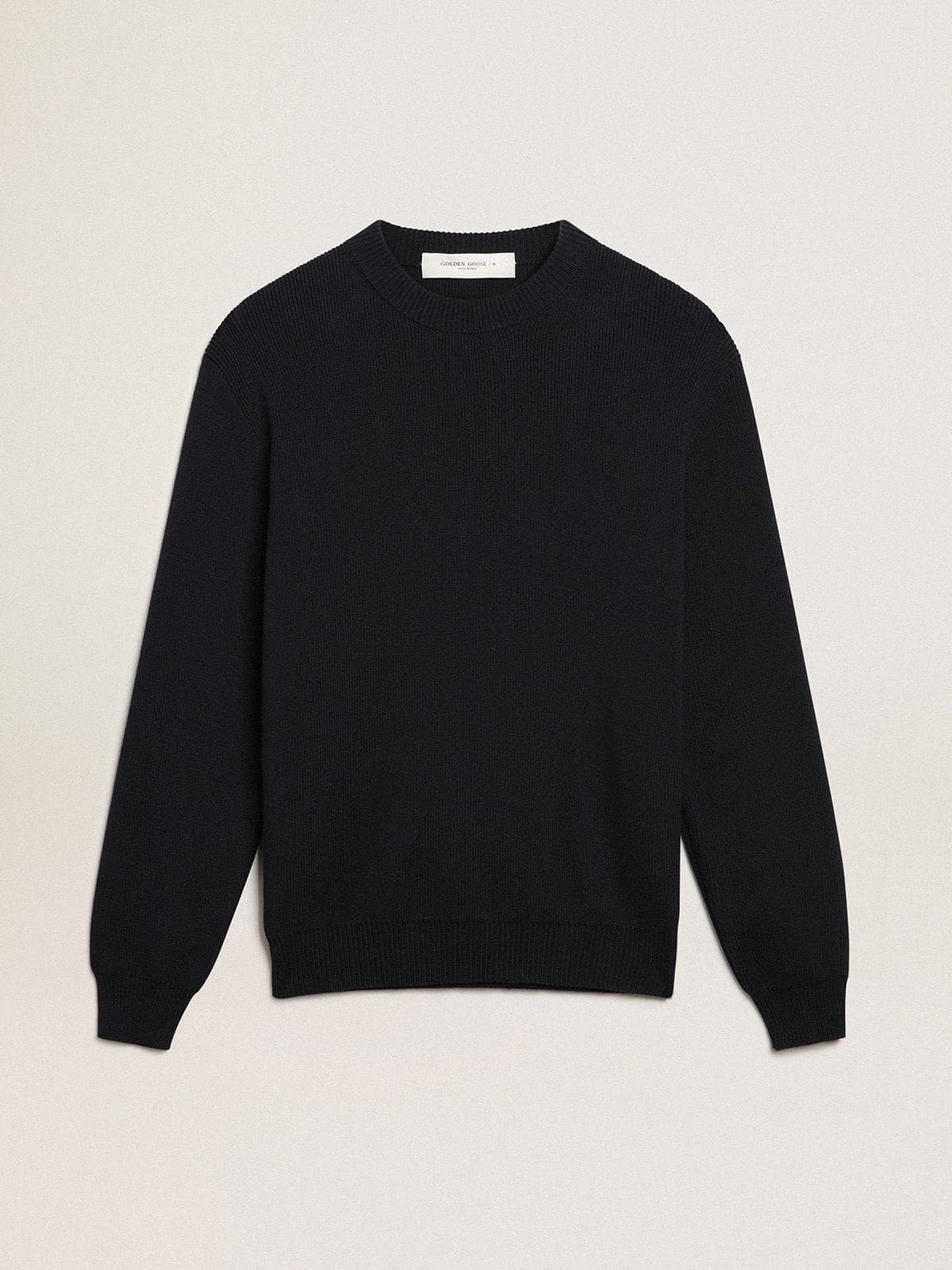 Men's round-neck sweater in dark blue cotton with logo