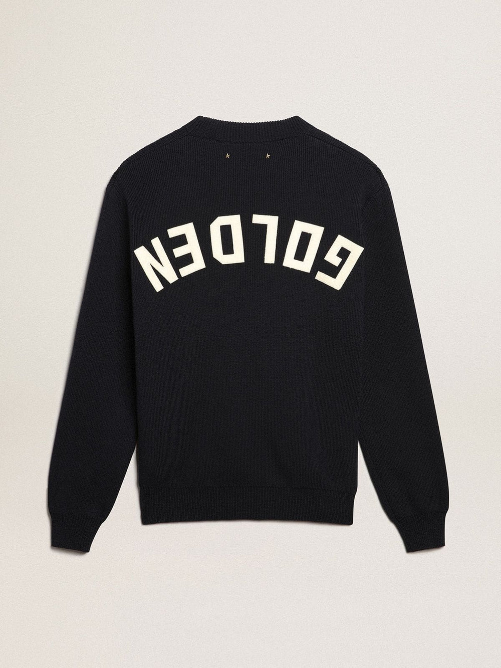 Men's round-neck sweater in dark blue cotton with logo