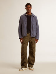 Men’s blue round-neck sweater with contrasting ribbing