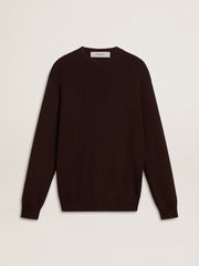 Men's brown crew-neck sweater with 'Golden' lettering on the back
