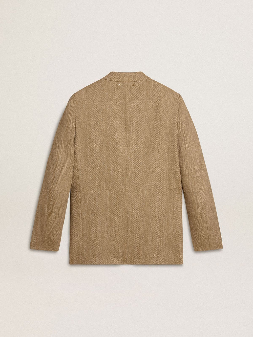 Men's single-breasted blazer in a sand-colored chevron linen blend.