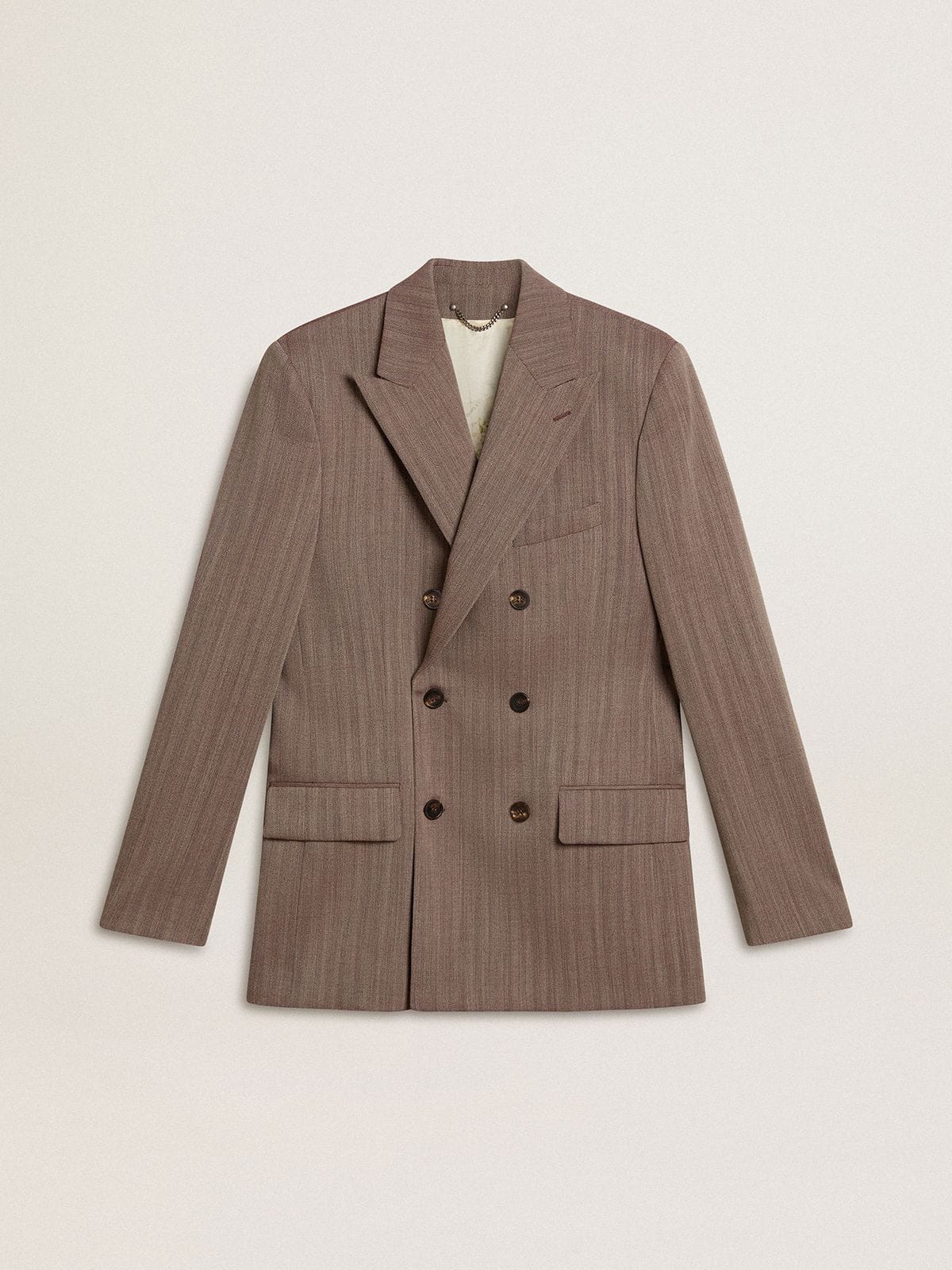 Men's beige chevron wool blend double-breasted blazer