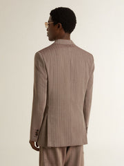 Men's beige chevron wool blend double-breasted blazer