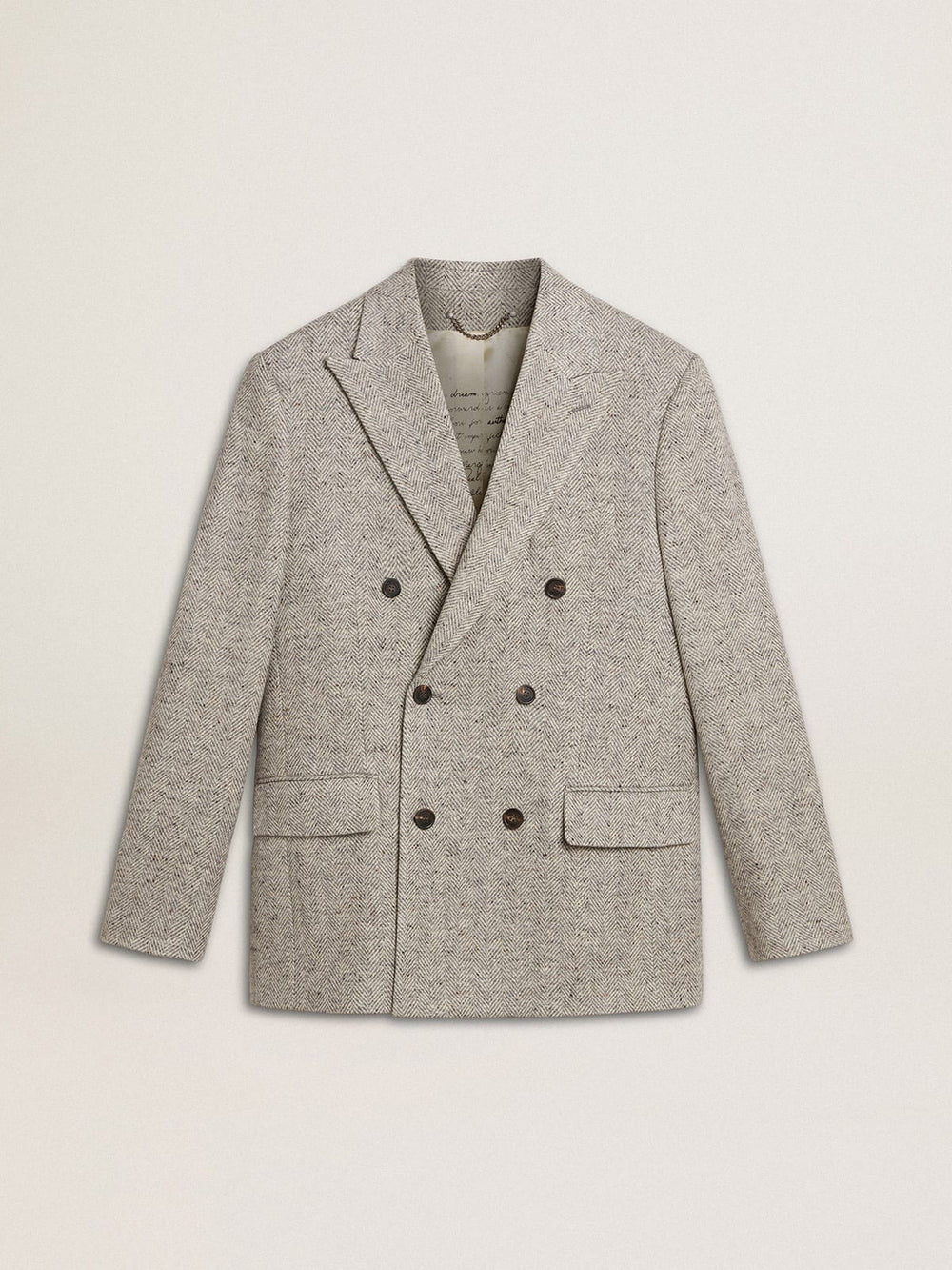Men's double-breasted jacket in gray silk and chevron wool