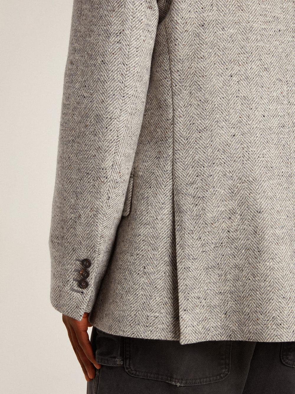 Men's double-breasted jacket in gray silk and chevron wool