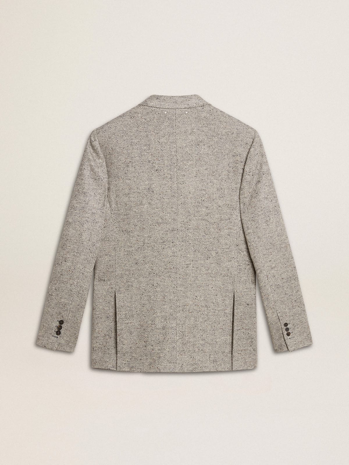 Men's double-breasted jacket in gray silk and chevron wool