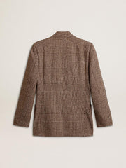 Gray single-breasted blazer for men in houndstooth wool