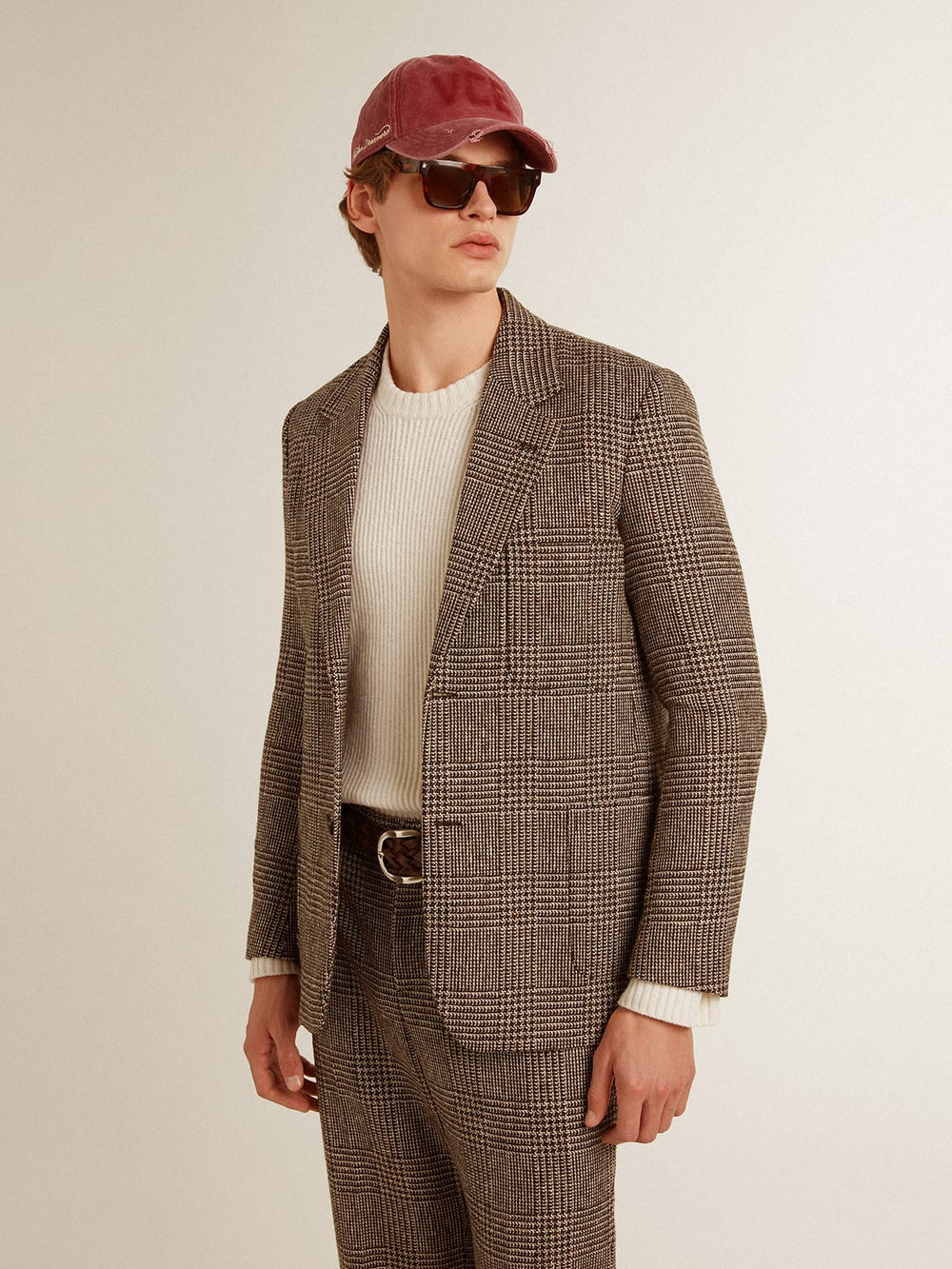 Gray single-breasted blazer for men in houndstooth wool