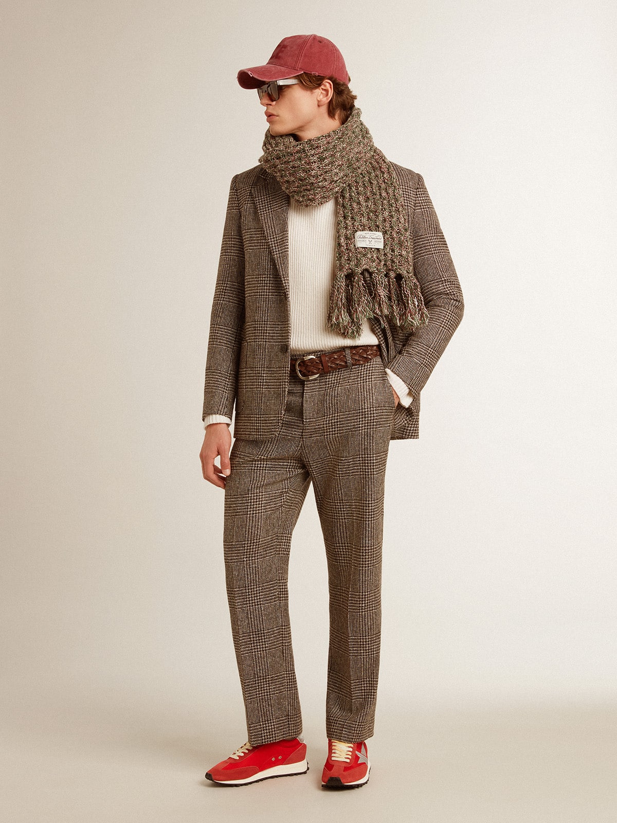 Gray single-breasted blazer for men in houndstooth wool